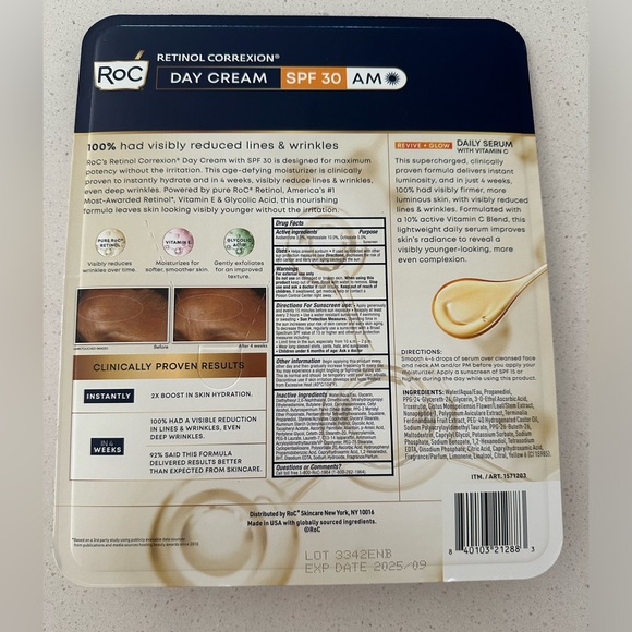 AM ROC RETINOL 13 OZ CORREXION DAY CREAM (2) & BONUS VITAMIN C SERUM 3 PACK - Picture 2 of 3
